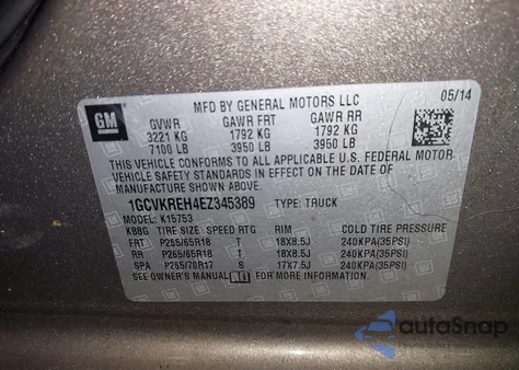 2014 Chevrolet Silverado 1500 1Lt from USA, damaged, VIN 1GCVKREH4EZ345389
